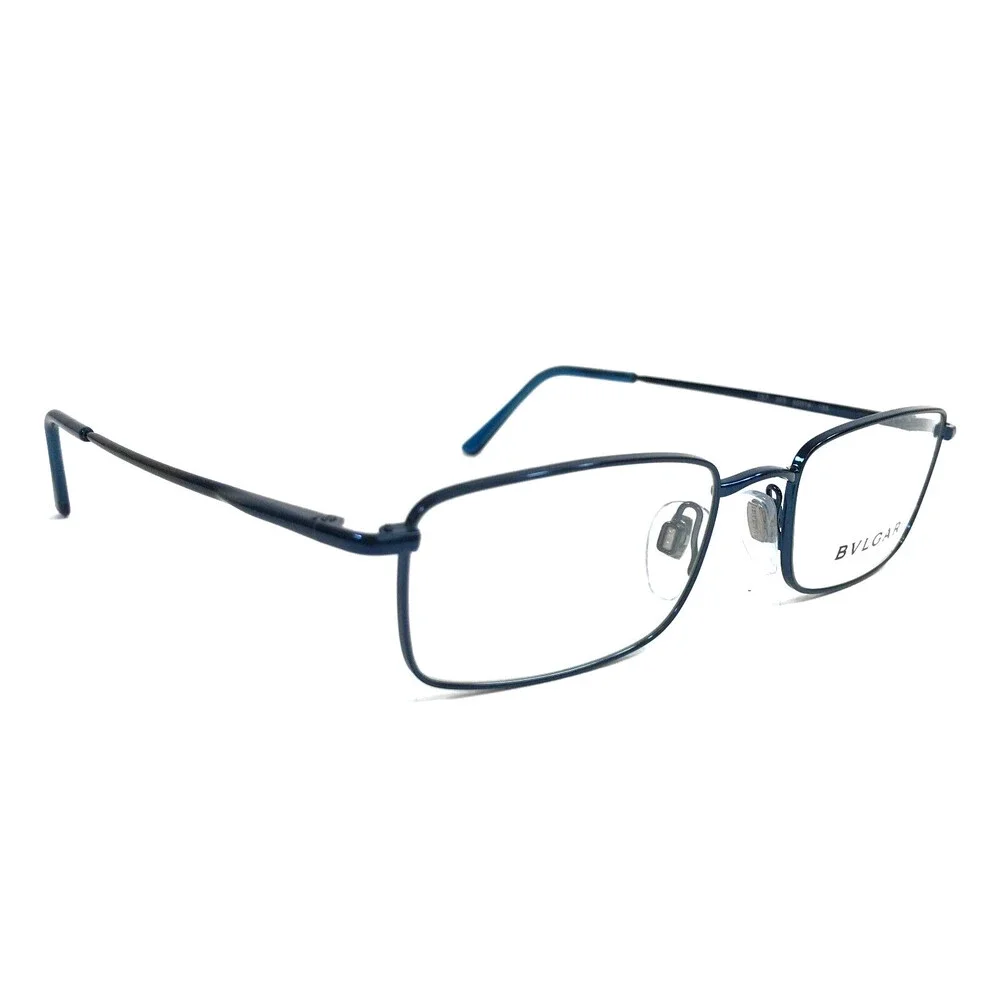 Bvlgari Eyeglasses Frames 157 203 Polished Blue Rectangle Wire Rim 50-18-135